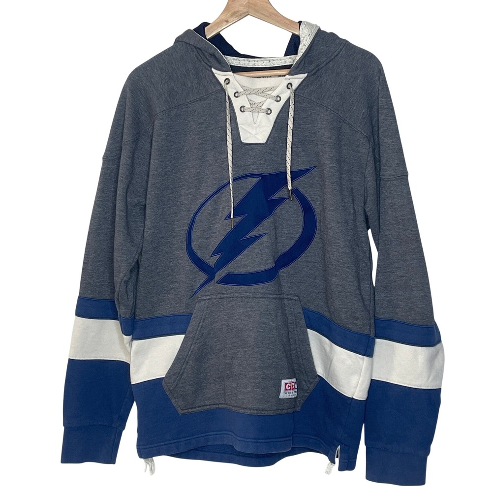 CCM Tampa Bay Hockey Company Lace Up Hoodie Sweatshirt Mens Medium Gray Blue